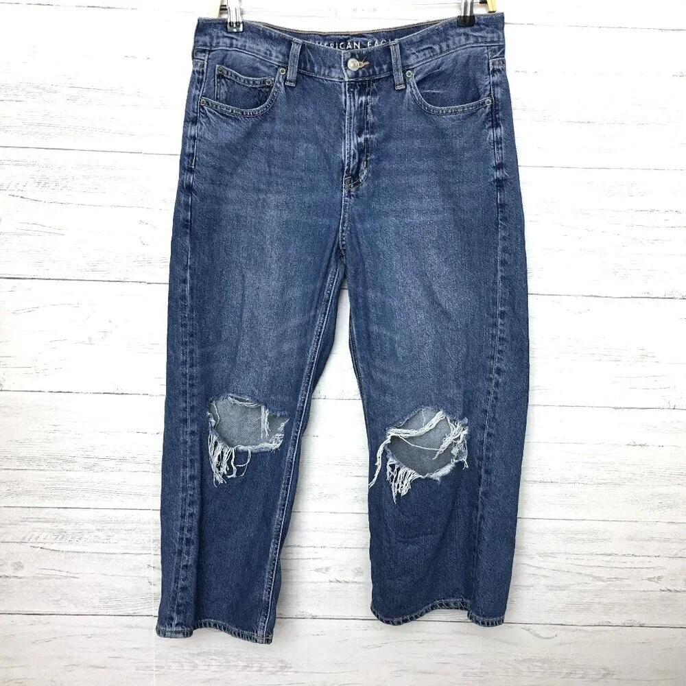 American Eagle '90s Wide Leg Crop Jeans Stretch Distressed size 8s length 23